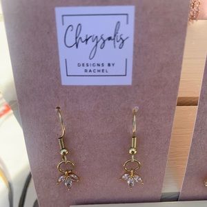 Cubic Zirconia Gold Leaf Earrings